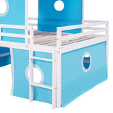 ZNTS Full Size Loft Bed with Slide Blue Tent and Tower - Blue WF298771AAC