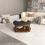 Modern Large Round Ottoman Coffee Table 2-Tier Oversized Button Tufted Ottoman with Wood Shelf N735P180224B