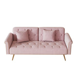 A 69.7-inch-long sofa bed covered in pink velvet fabric, featuring nail head trimndccompanied by W3356P298450