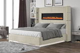 Upholstery Wooden Queen Bed with Ambient lighting in Beige Velvet Finish B00977491