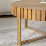 Round two-ply Coffee Table Handcrafted Relief Sturdy Pedestal Wooden Olive-Shaped Tea Table for W3081P255166