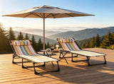 Striped 2 Folding Outdoor Lounge Chairs for Beach Camping Use, Pillow, Mesh & Bungee Seat 01917666