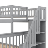 Twin over Full Stairway Bunk Bed with Storage, Gray 08886606
