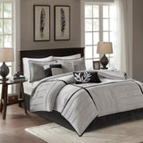 7 Piece Faux Suede Comforter Set Grey Queen B03596797