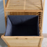 Bathroom Laundry Basket Bamboo Storage Basket with 2-tier Shelf 17.32 x 13 x 37.8 inch W40934117