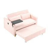 The pull-out push-in pink corduroy sofa with dual functions, equipped with a movable tabletop W1278P249022