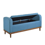 Mid-Century Modern Lift Top Storage Bench 1pc Tufted Blue Upholstered Solid Wood Walnut Finish B011P169817