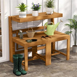 3-in-1 Convertible Outdoor Acacia Wood Furniture - Loveseat Table & Chairs Set Plant 85584061