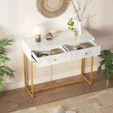 TREXM Modern Sleek Console Table Two Drawers with Stripe Design for Living Room and Entryway N715P201976K