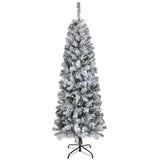 6 FT Snow Flocked Hinged Tree, Artificial Pencil Tree, Unlit Artificial 08941158