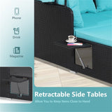 Turquoise Rattan Daybed Lounge W/ Retractable Top Canopy Side Tables Cushions 15499878