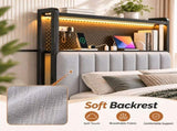 King Size Headboard with Pegboard Storage Shelf, Adjustable Upholstered Backrest, RGB LED Light 30670695
