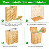 Bamboo Laundry Hamper with Lid Foldable Clothes Basket with 2-Section Removable Liner Bag, 91307631