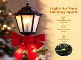 4FT Snow Flocked Christmas Lamp Post with 50 Warm White LED Lights, Large Red Bow & Pine Cones, 06658502