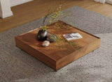 35.43" Square Walnut Finish Coffee Table with Hidden Drawer and Black Base, Modern Large Cocktail W5909P583195