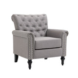 ZNTS Mid-Century Modern Accent, Linen Armchair w/Tufted Back/Wood Legs, Upholstered Lounge Arm W133355313