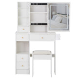 Small Size Left Drawer Desktop Vanity Table Cushioned Stool, 2 AC2 USB Power Station, Hair dryer W936P202461