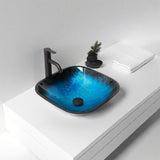 Bathroom Artistic Tempered Glass Vessel Bathroom Sink with Faucet and Pop-up Drain, Blue W1243P247452