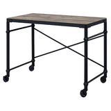 ZNTS Rustic Oak and Black Writing Desk with Wheels B062P184534