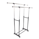 ZNTS Dual-bar Vertical & Horizontal Stretching Stand Clothes Rack with Shoe Shelf YJ-04 Black & Silver 95408394