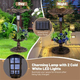 Bronze Standing Pedestal Birdbath and Feeder Combo with Solar Powered Lamp 91073086