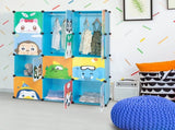 4-Layer 12-Grid 2-Hanging Rod Magic Cube Wardrobe, Plastic Steel Wire Material with Animal 30978440