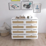 White Color 8 Drawers Chest of Drawers with Rattan Drawer Face Golden Legs and Handles W2139142764