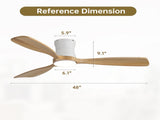 48-Inch Ceiling Fan with Light, Dimmable, Light Memory Function, DC Reversible Motor, 3 Solid Wood W934P611366