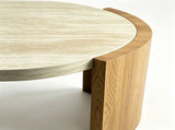 48.42 inch Oval Coffee Table, Modern Coffee Table with Faux Wood Curved MDF Legs, Faux Travertine W5230P567208