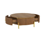 Modern Round Coffee Table with 2 large Drawers Storage Accent Table, Brown, 31.5" N735P338995D