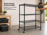4 Tier Heavy Duty Adjustable Metal Shelf with Wheels, No-Tool Assembly, Suitable for Garages, 10565306