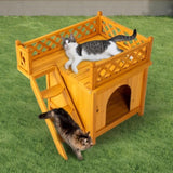 ZNTS 2-Story Wooden Feral Cat House Dog House for Outdoor and Indoor, Pet House with Stairs, Yellow 64064816