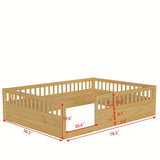 ZNTS Full Floor Bed Frame with Fence, Wood Kids Floor Beds Frame for Bedroom Playroom,Natural W2593P164752