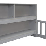 Twin Floor Bed with Bedside Bookcase,Shelves,Guardrails,Grey W504142770