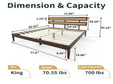 Dark walnut wood painted finish rattan and pine wood double headboard King size bed, Bohemian 01800575