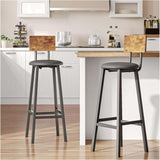 Bar stool 2-piece set, black dining table chair with backrest and footrest, thick cushion stool, 03465675