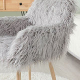 GREY Faux Fur Upholstered Make up chair Side Dining Chair with Metal Leg W2069P174780