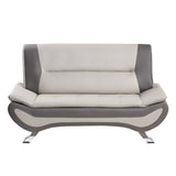 ZNTS Modern Living Room Furniture 1pc Loveseat Beige and Gray PU Upholstered Chrome Finish Metal Legs B011P183382