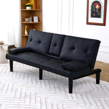 The 67-inch black PVC multi-functional sofa bed with a foldable and cup holder design makes it W3371P318136