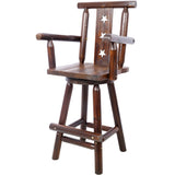 Rustic Bar Stool - Fir Wood Construction, Chair withDecorative Star Backrest, Footrest,Wide Armrest, W465P221179