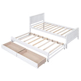 ZNTS Twin Size Platform Bed with Trundle and Drawers, White WF298815AAK