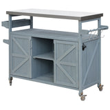 ZNTS Outdoor Kitchen Island, Rolling Bar Cart & Storage Cabinet, Farmhouse Solid Wood Outdoor Grill Table 12469239