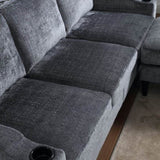 UNITED WE WIN Sofa for three, solid wood frame, Chenille fabric, side pocket, with two cup holders, W1568142738