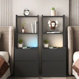 Nightstand with Charging Station, Smart Nightstand with Night Light, Modern Night Stand with W1321P151791