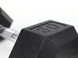 30LB HDRS Rubber Coated Solid Cast Iron Dumbbell with Contoured Chrome Handle, Hexagon 71566476