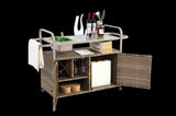 Outdoor Bar Table, Wicker Bar Cart with Cabinet, Patio Serving Cart with steel Top, with one ice W640P253278