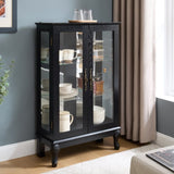 Curio Cabinet with Tempered Glass Doors, Lighted Display Cabinet with Mirrored Back Panel & W1758P297548