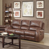 Achern Brown Leather-Air Nailhead Manual Reclining Sofa with Storage Console and USB Port T2574P198806
