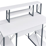 ZNTS White and Black Office Desk with Open Shelves and Hutch B062P184529