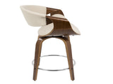 Curvini Mid-Century Modern Counter Stool in Walnut Wood and Cream Fabric by LumiSource - Set of 2 B202P221708